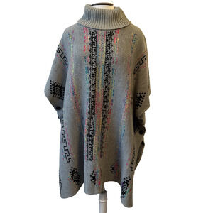 Loana Lady Turtleneck Soft Knit Poncho Womens OS Aztec Rainbow Neon Boho Western